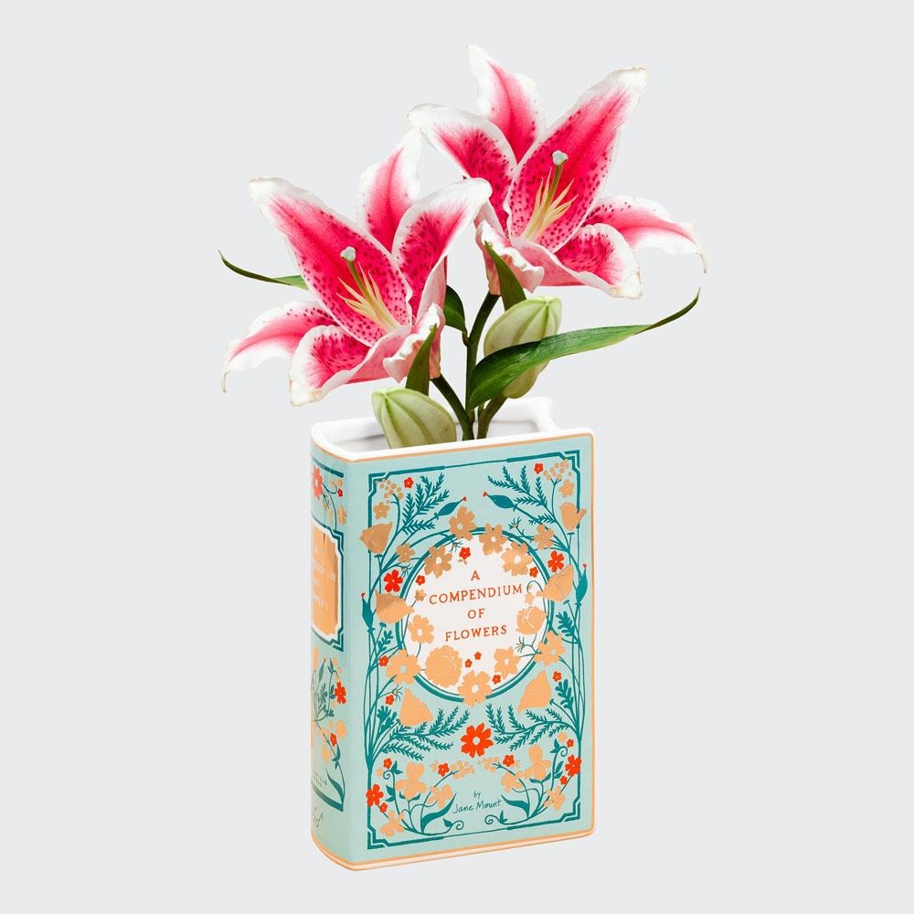 Bibliophile Ceramic Vase: A Compendium of Flowers