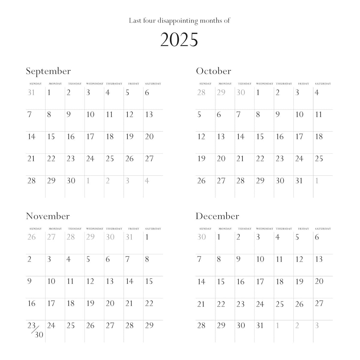 Disappointing Affirmations 2026 Wall Calendar
