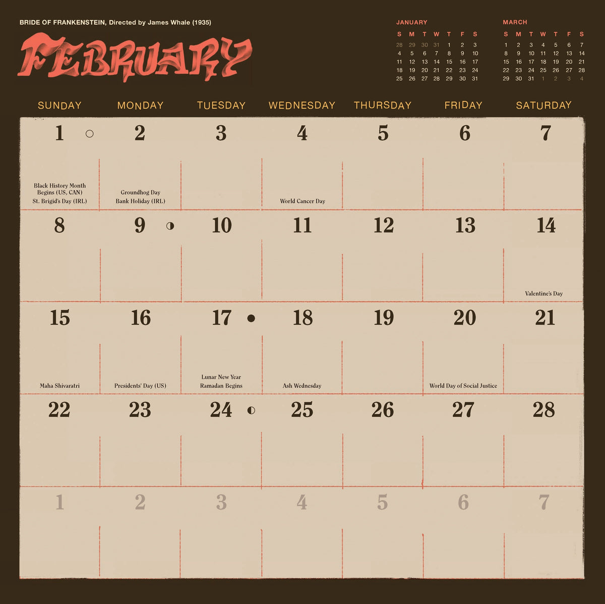 Classic Horror Movies 2026 Wall Calendar